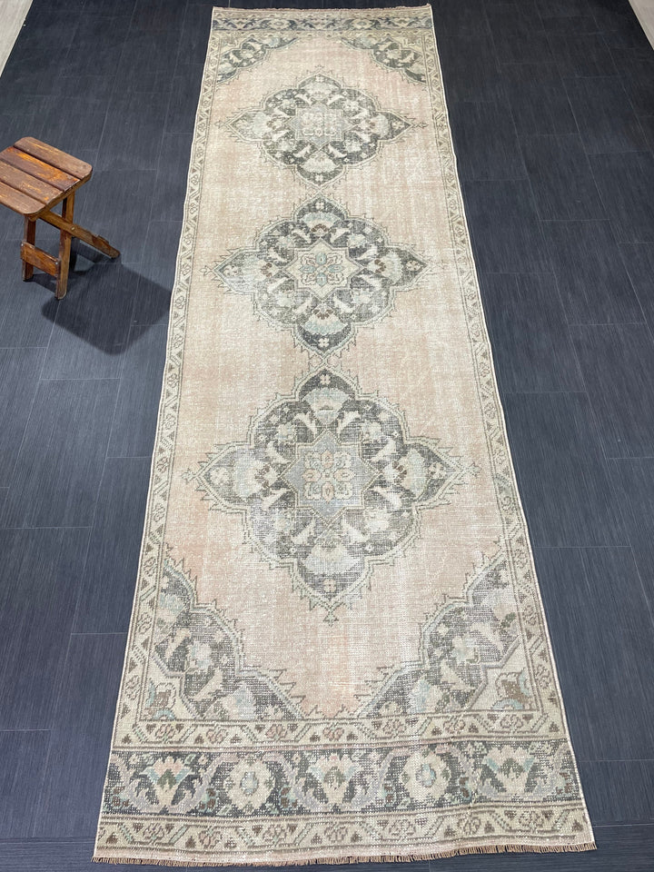 Green Turkish Runner Rug 3' 5" x 11' 2" Hand-Knotted | No. WR34216