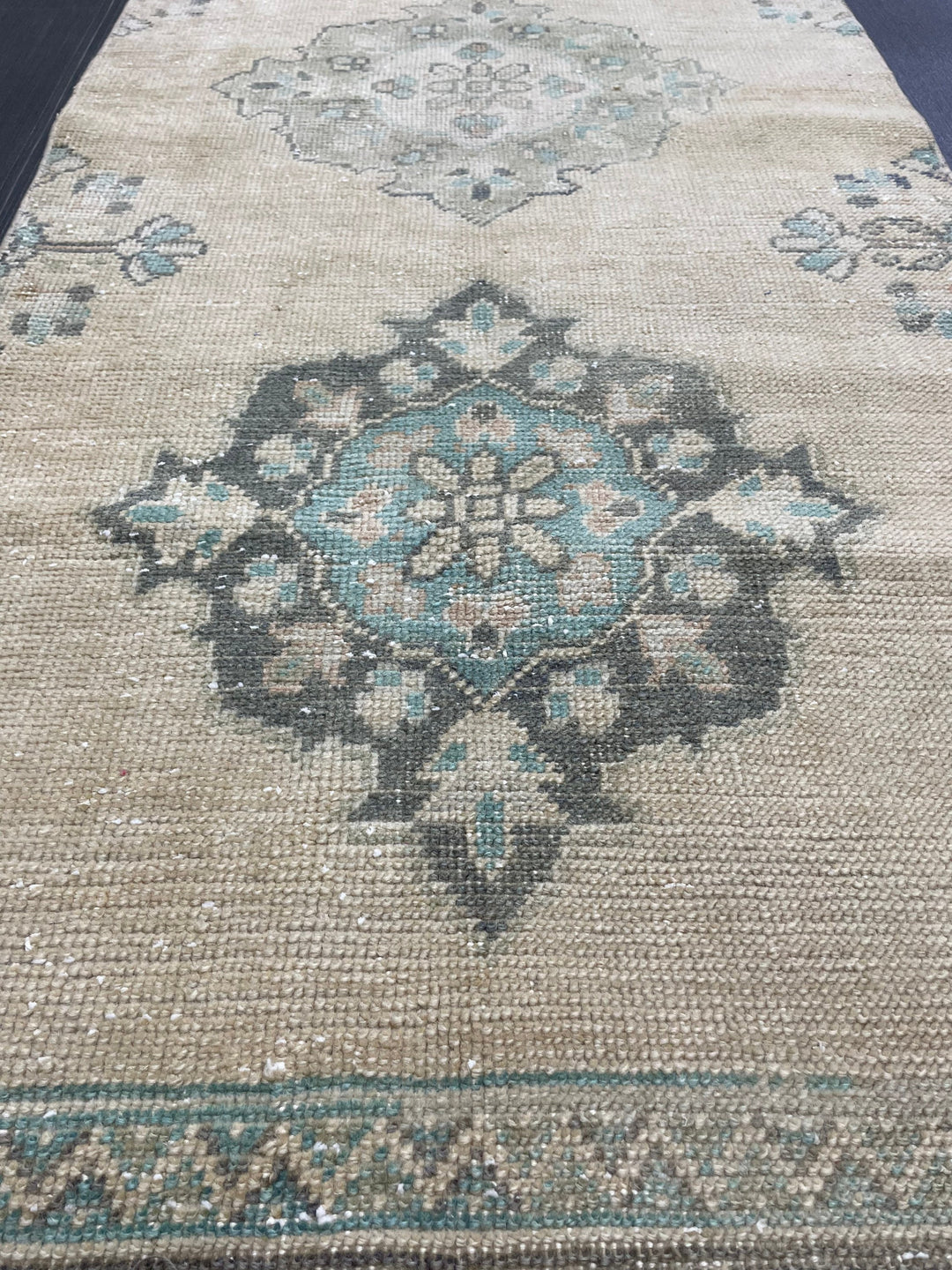 Beige Turkish Runner Rug 2' 6" x 10' 6" Hand-Knotted texture