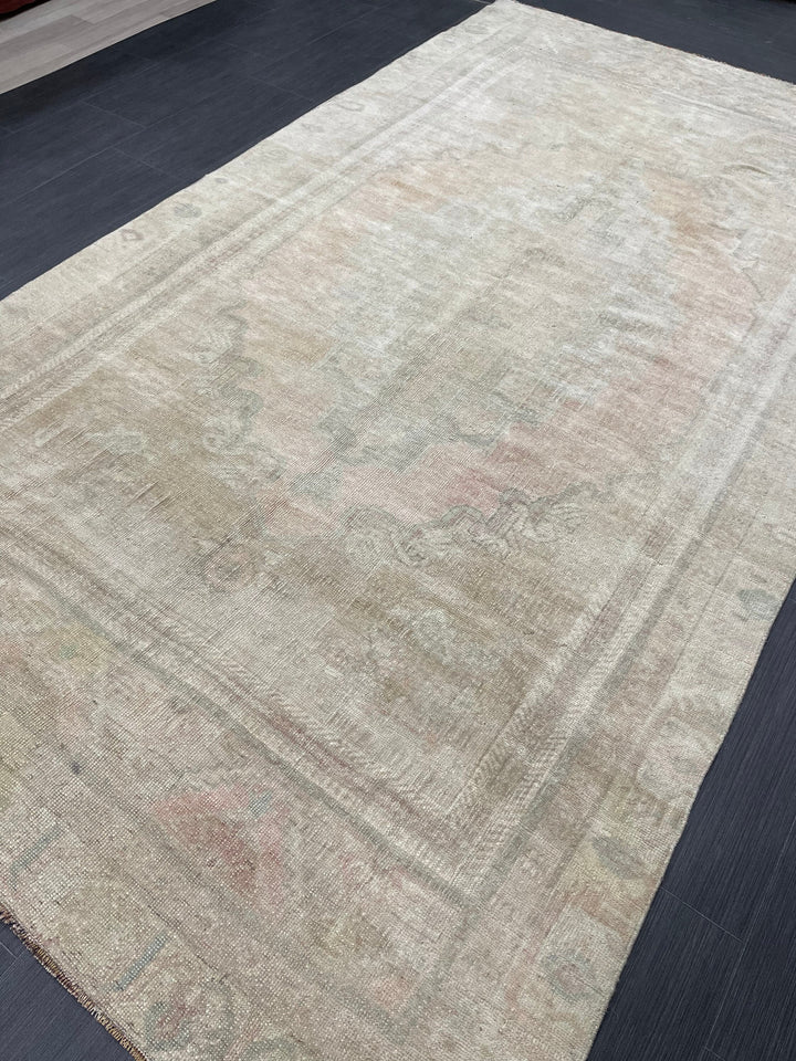 Beige Turkish Runner Rug 5' x 8' 10" Hand-Knotted field