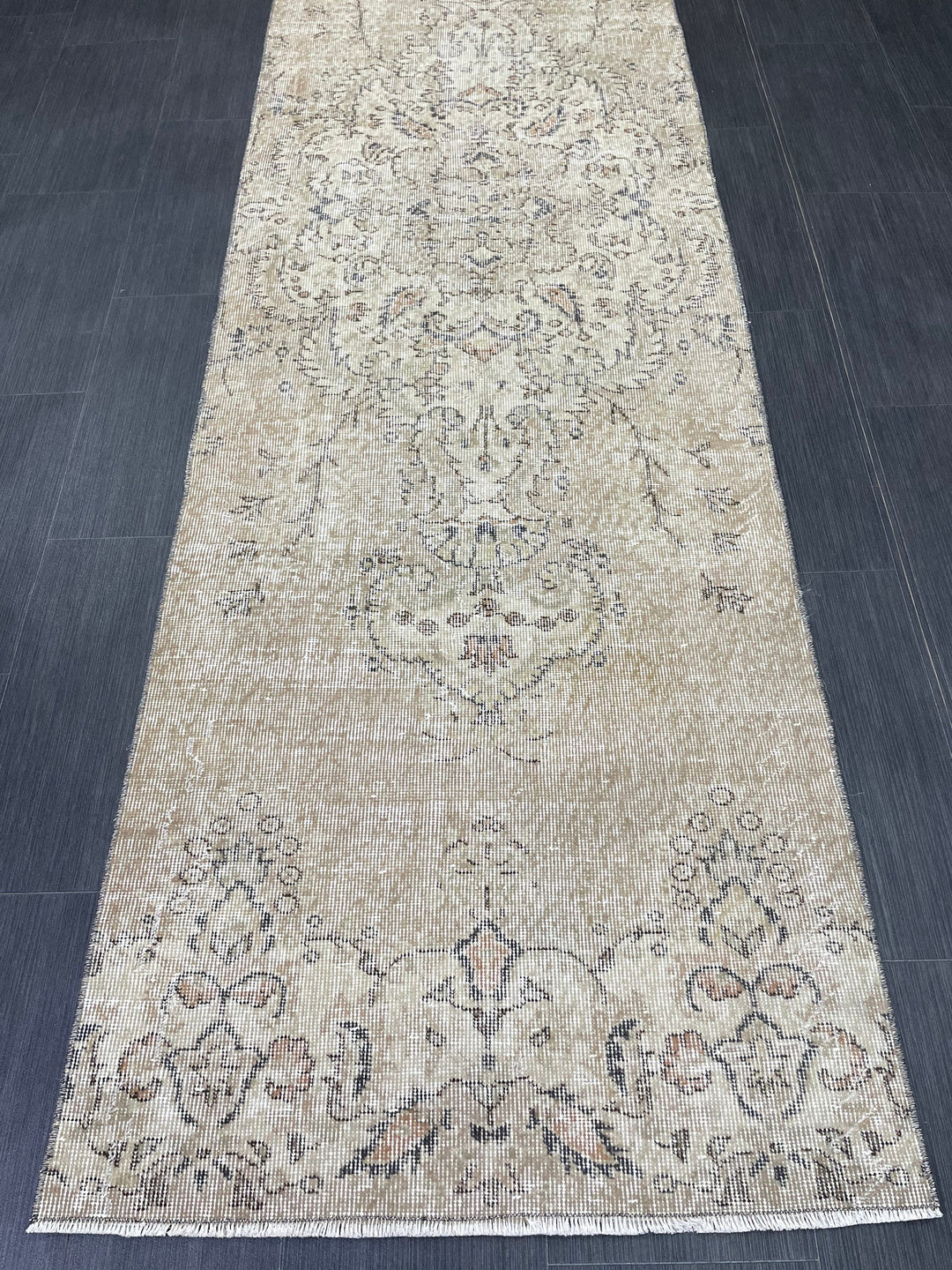 Rust Turkish Runner Rug 2' 9" x 10' 2" Hand-Knotted texture