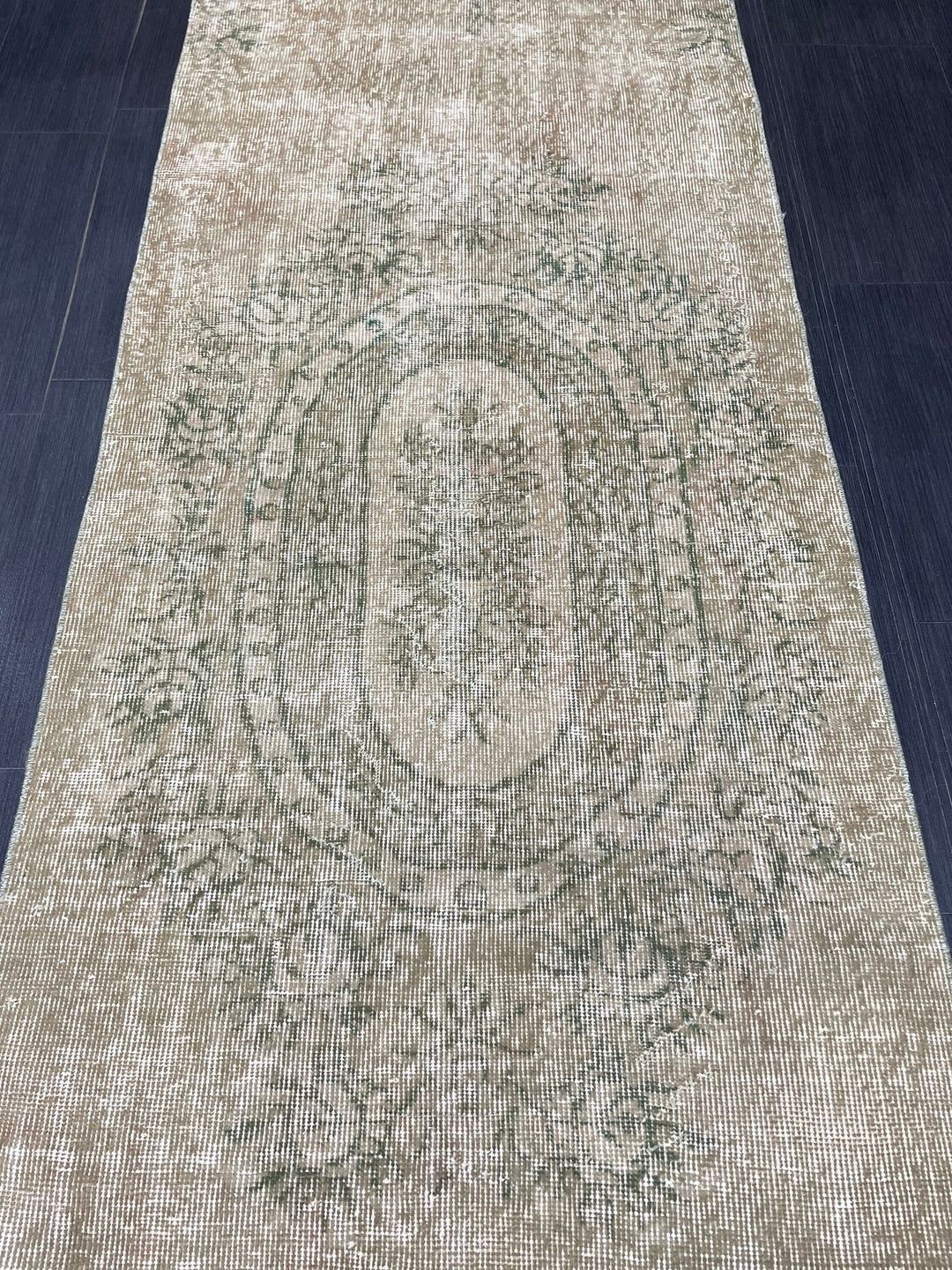 Green Turkish Runner Rug 2' 9" x 9' 4" Hand-Knotted close-up