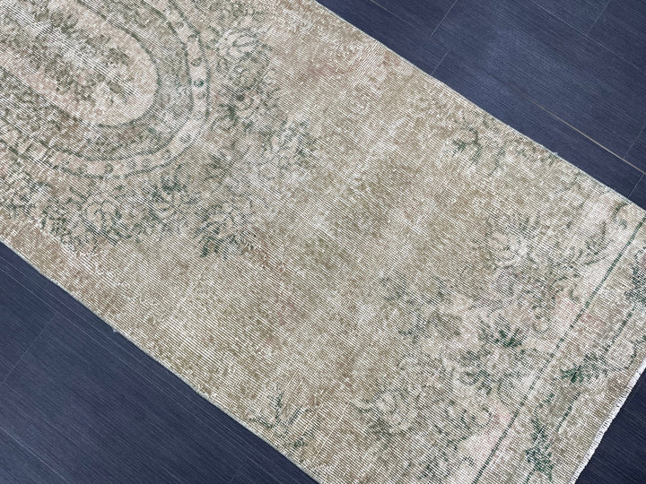 Green Turkish Runner Rug 2' 9" x 9' 4" Hand-Knotted field