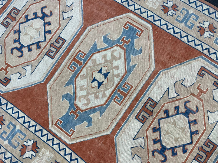 Orange Turkish Runner Rug 5' 11" x 8' 5" Hand-Knotted detail