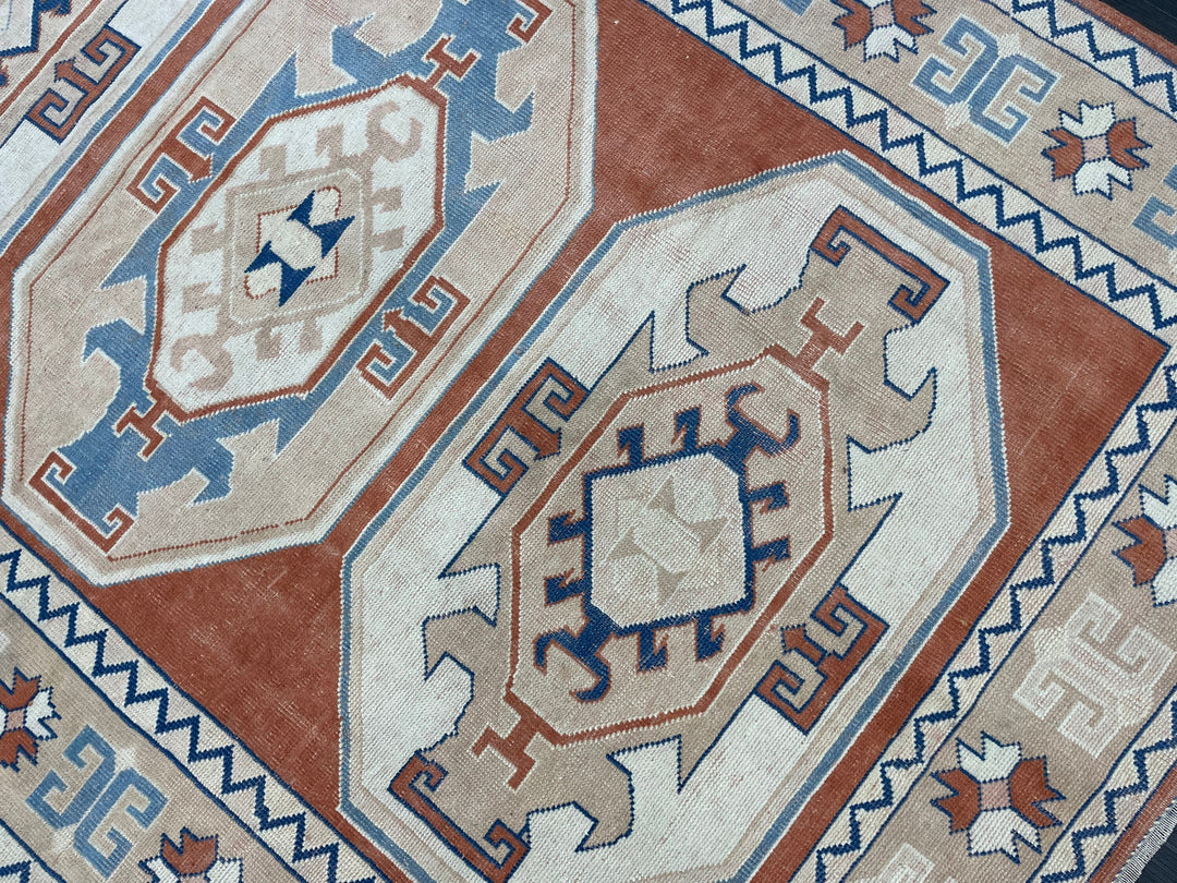Orange Turkish Runner Rug 5' 11" x 8' 5" Hand-Knotted close-up