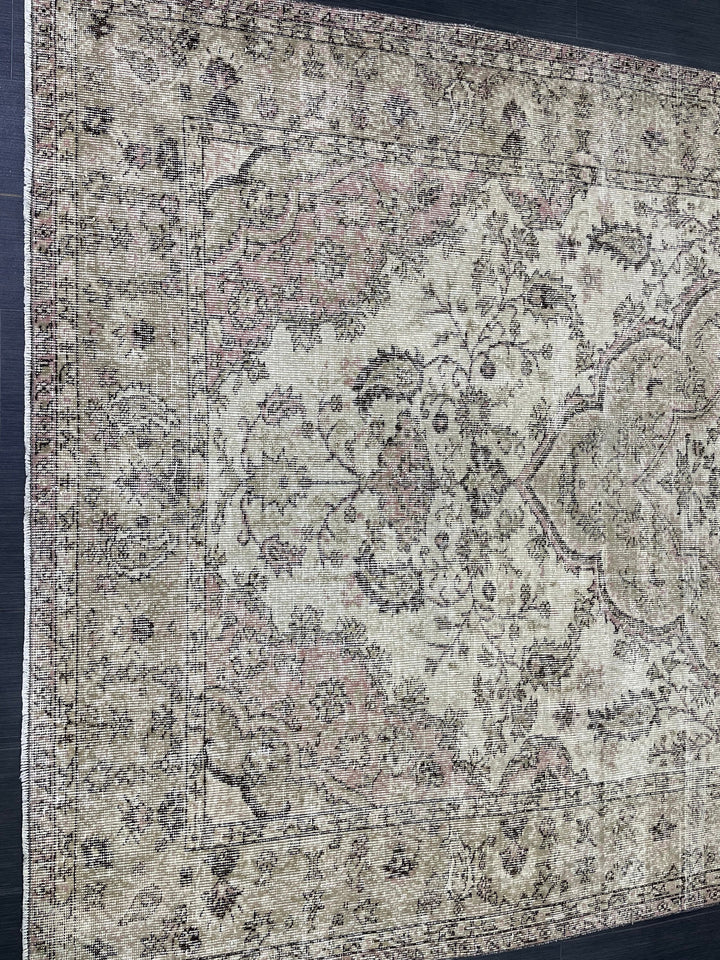 Beige Turkish Runner Rug 6' 3" x 9' 9" Hand-Knotted reverse