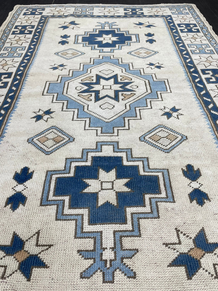 Blue Turkish Oushak Rug 4' 6" x 7' 2" Hand-Knotted | No. WR78419
