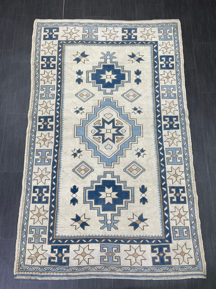 Blue Turkish Oushak Rug 4' 6" x 7' 2" Hand-Knotted | No. WR78419