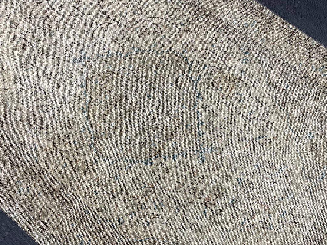 Rust Turkish Runner Rug 5' 7" x 8' 10" Hand-Knotted close-up