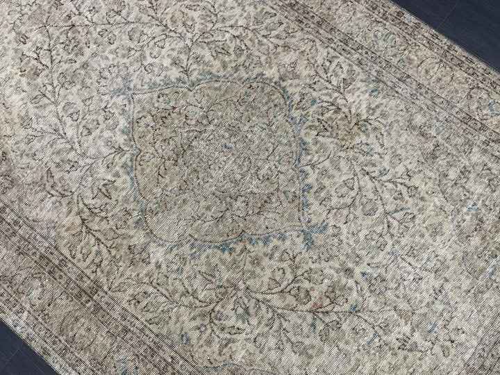 Rust Turkish Runner Rug 5' 7" x 8' 10" Hand-Knotted close-up