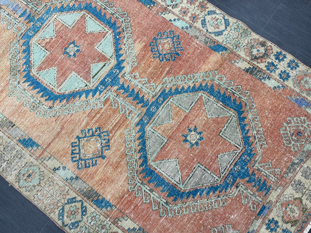 Beige Turkish Runner Rug 4' 7" x 12' 6" Hand-Knotted border