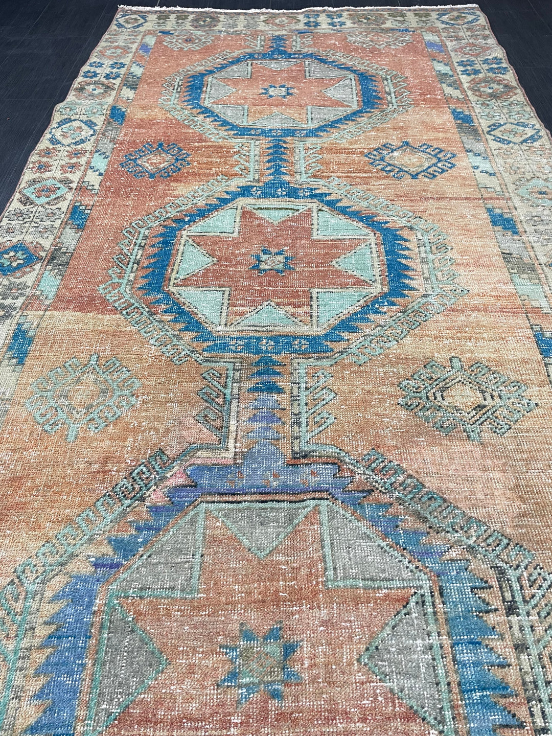 Beige Turkish Runner Rug 4' 7" x 12' 6" Hand-Knotted field