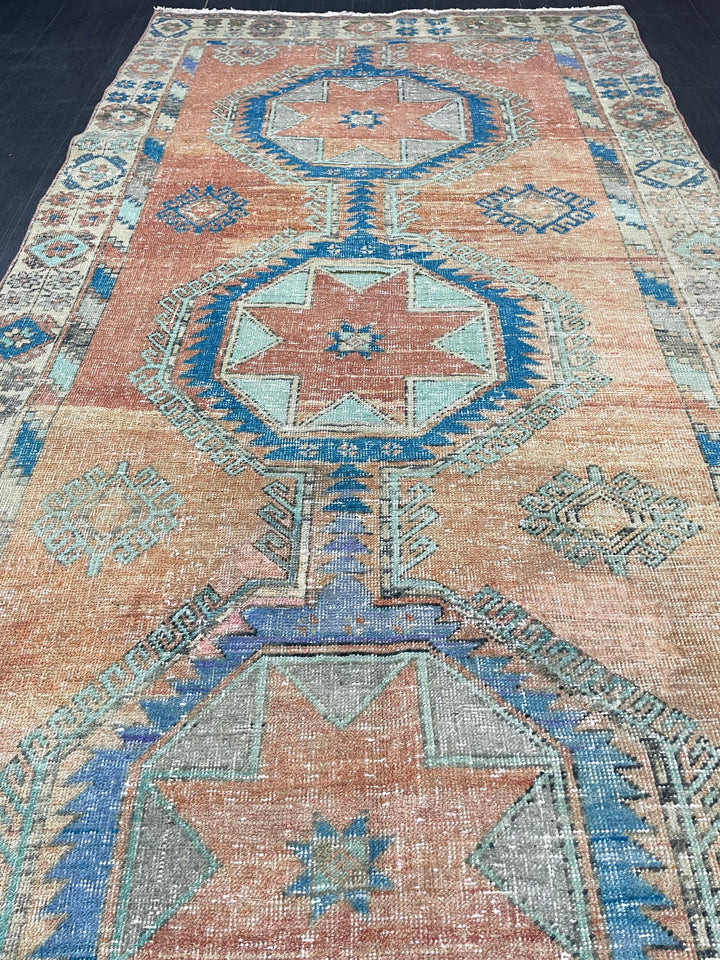 Beige Turkish Runner Rug 4' 7" x 12' 6" Hand-Knotted field