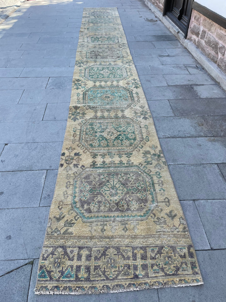 Beige Turkish Runner Rug 2' 7" x 19' 8" Hand-Knotted close-up