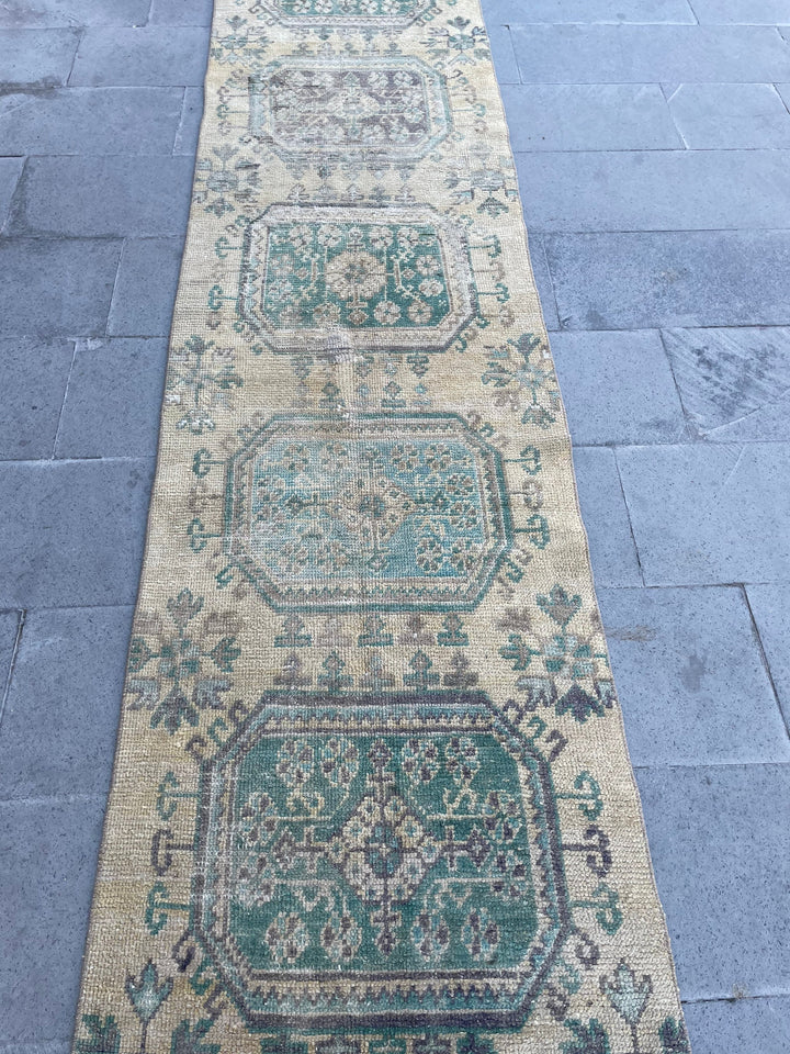 Beige Turkish Runner Rug 2' 7" x 19' 8" Hand-Knotted field