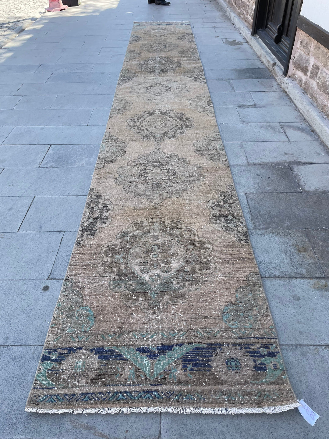 Beige Turkish Runner Rug 2' 10" x 17' 9" Hand-Knotted border