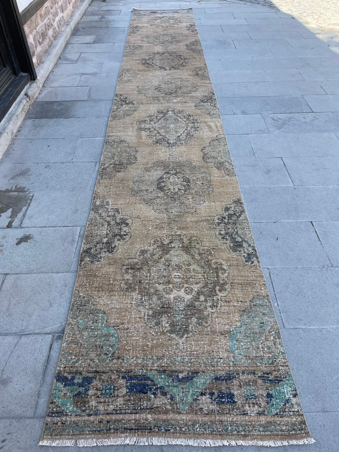 Beige Turkish Runner Rug 2' 10" x 17' 9" Hand-Knotted texture
