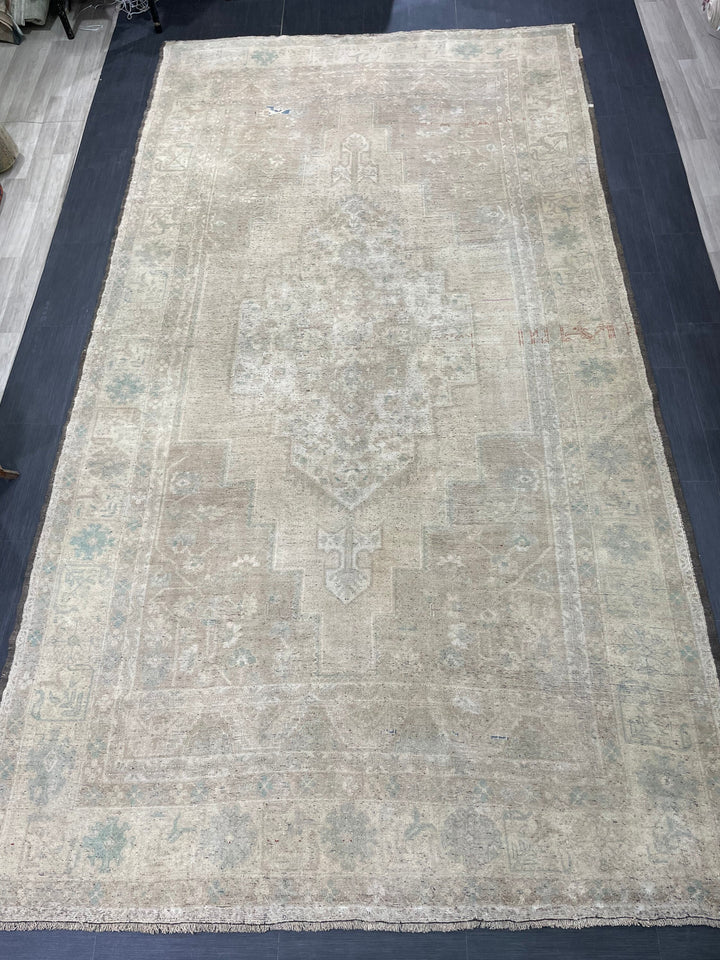 Beige Turkish Runner Rug 7' 4" x 13' 5" Hand-Knotted close-up