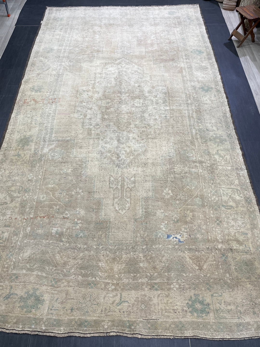 Beige Turkish Runner Rug 7' 4" x 13' 5" Hand-Knotted detail