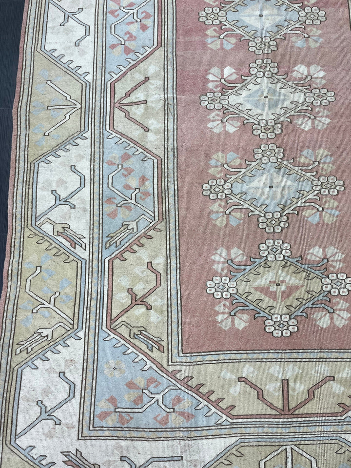 Blue Turkish Oushak Rug 6' 7" x 9' 10" Hand-Knotted border