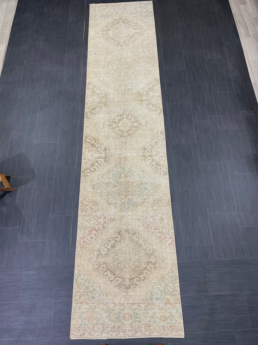 Beige Turkish Runner Rug 2' 9" x 12' 8" Hand-Knotted field