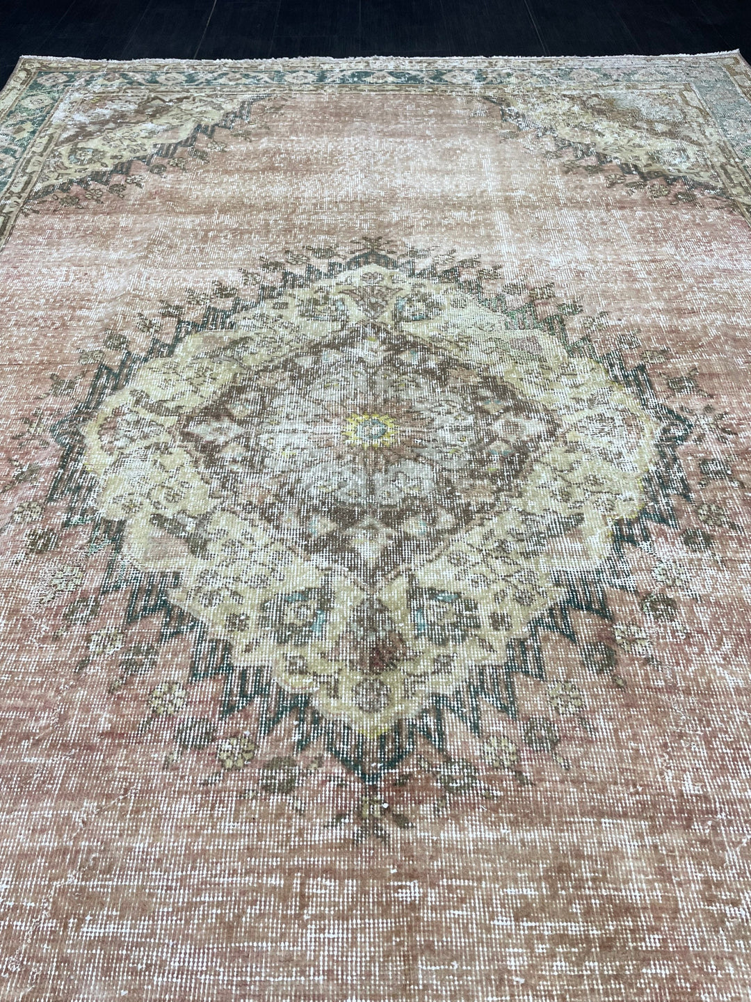Beige Turkish Oushak Rug 6' 3" x 9' 5" Hand-Knotted reverse