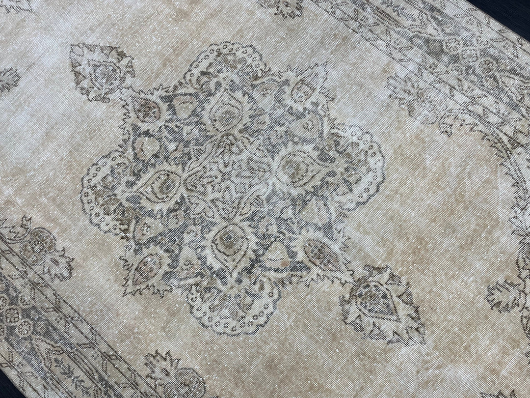 Beige Turkish Oushak Rug 6' 7" x 10' 6" Hand-Knotted reverse