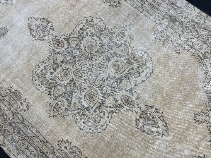 Beige Turkish Oushak Rug 6' 7" x 10' 6" Hand-Knotted reverse