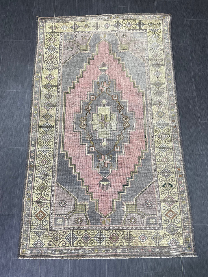 Beige Turkish Runner Rug 4' x 6' 8" Hand-Knotted close-up