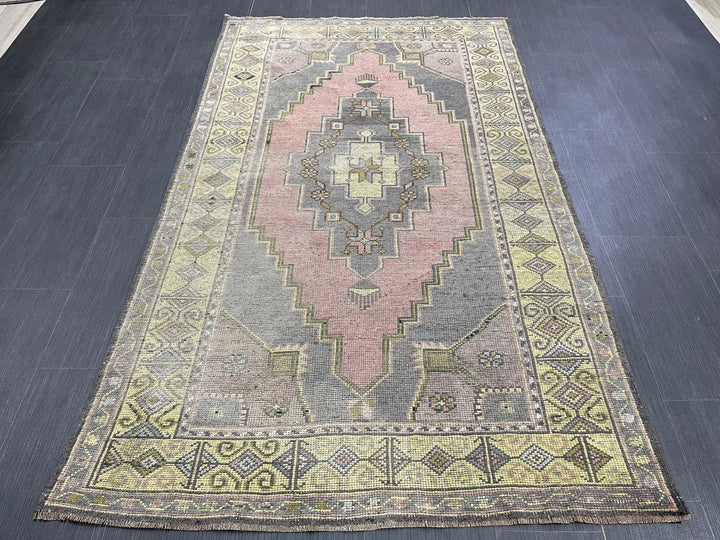 Beige Turkish Runner Rug 4' x 6' 8" Hand-Knotted reverse