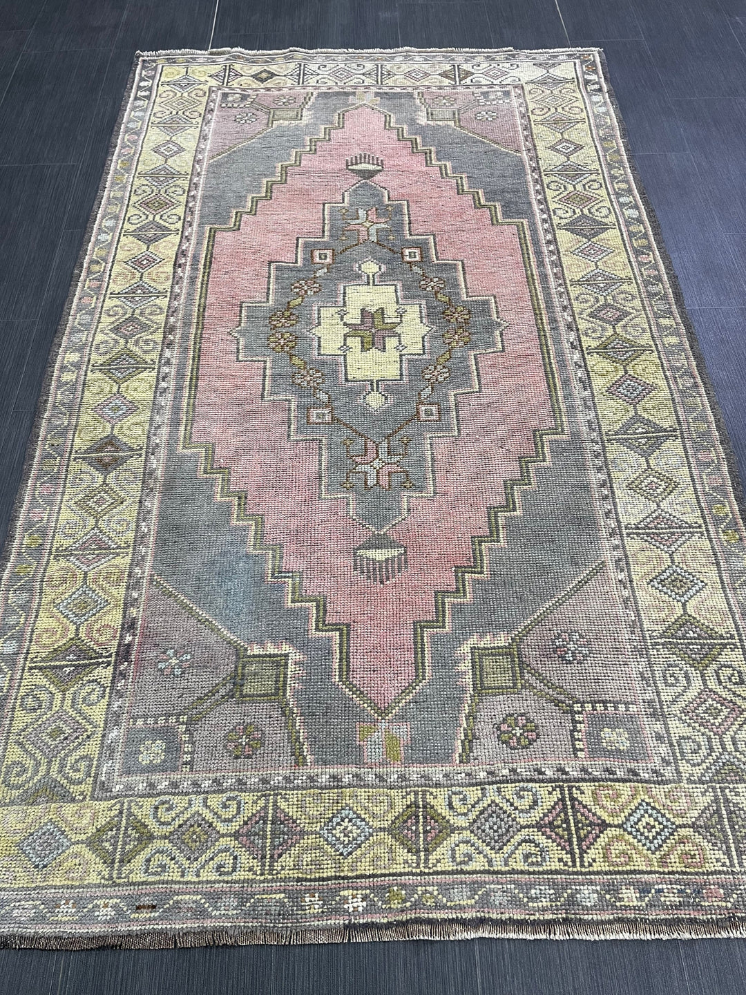 Beige Turkish Runner Rug 4' x 6' 8" Hand-Knotted field