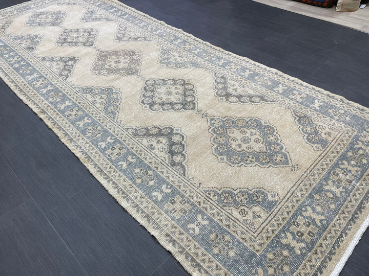 Beige Turkish Runner Rug 4' 2" x 10' 11" Hand-Knotted