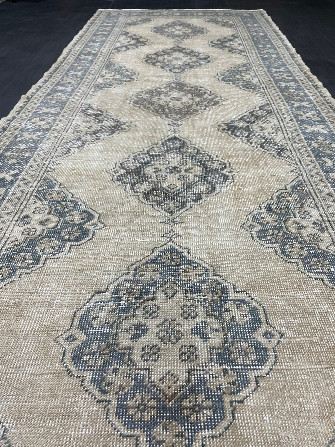 Beige Turkish Runner Rug 4' 2" x 10' 11" Hand-Knotted detail