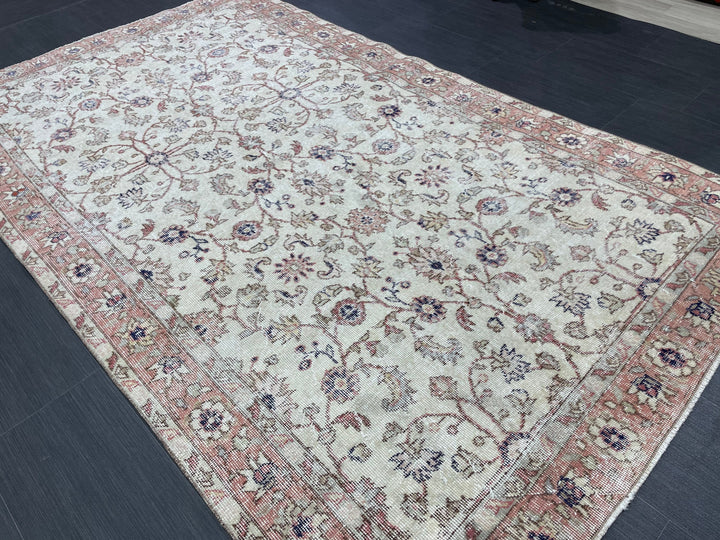 Beige Turkish Oushak Rug 4' 8" x 7' 9" Hand-Knotted
