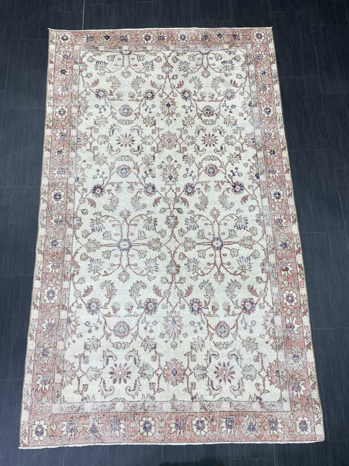 Beige Turkish Oushak Rug 4' 8" x 7' 9" Hand-Knotted close-up
