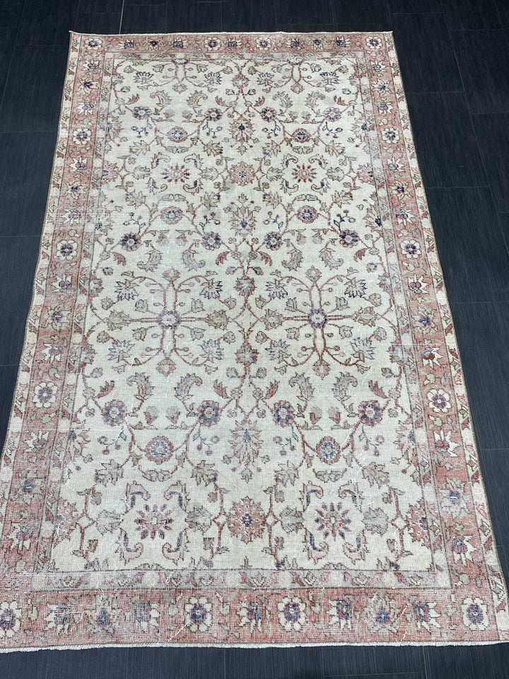 Beige Turkish Oushak Rug 4' 8" x 7' 9" Hand-Knotted field
