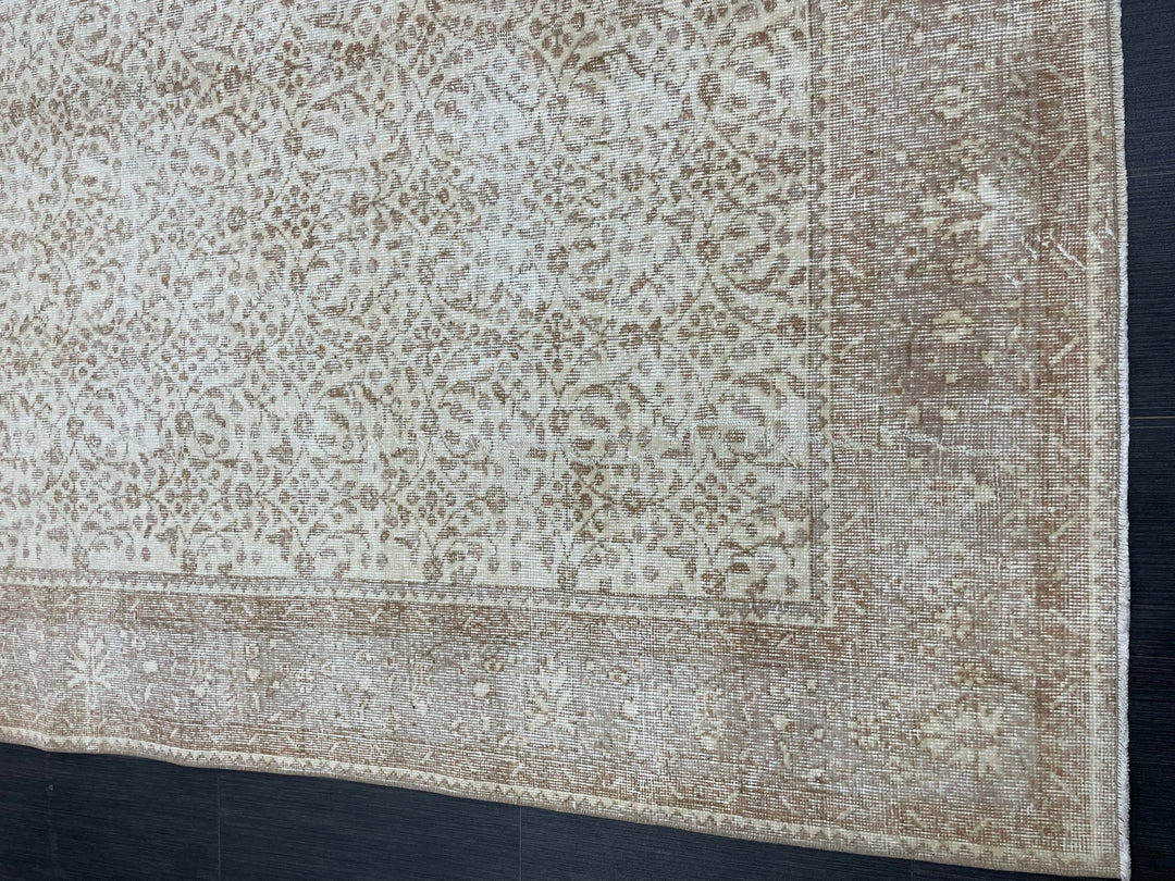 Beige Turkish Oushak Rug 6' 8" x 10' Hand-Knotted border