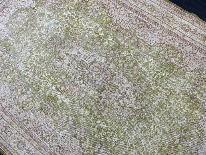 Green Turkish Vintage Rug 7' x 10' 3" Hand-Knotted | No. WR34208