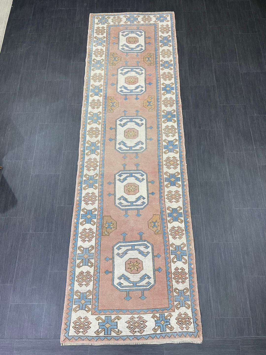 Beige Turkish Runner Rug 3' 1" x 10' 4" Hand-Knotted detail