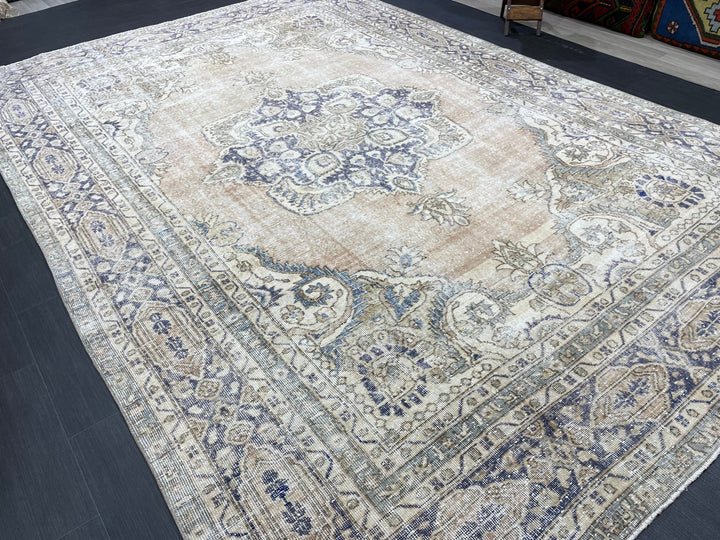 Beige Turkish Oushak Rug 7' 5" x 10' 8" Hand-Knotted