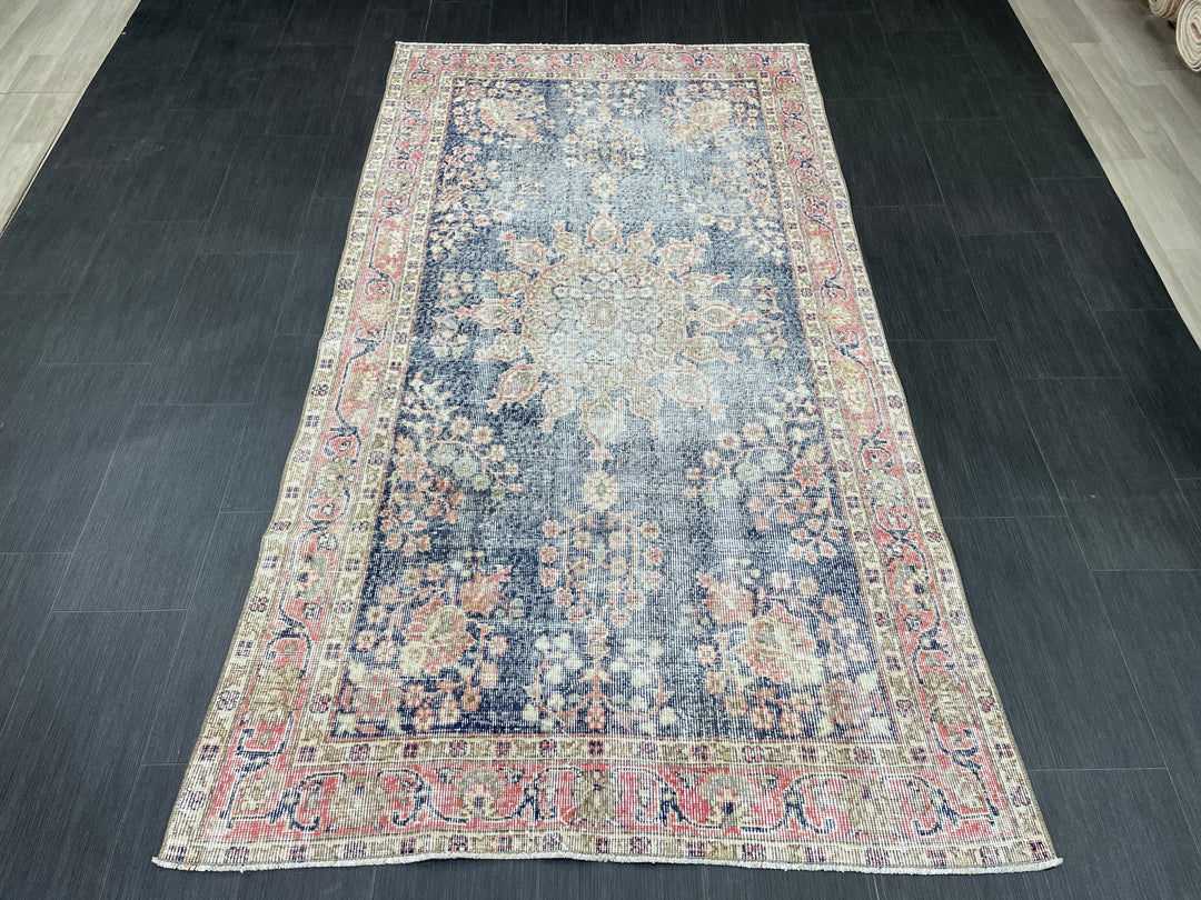 Beige Turkish Oushak Rug 4' 3" x 8' Hand-Knotted close-up