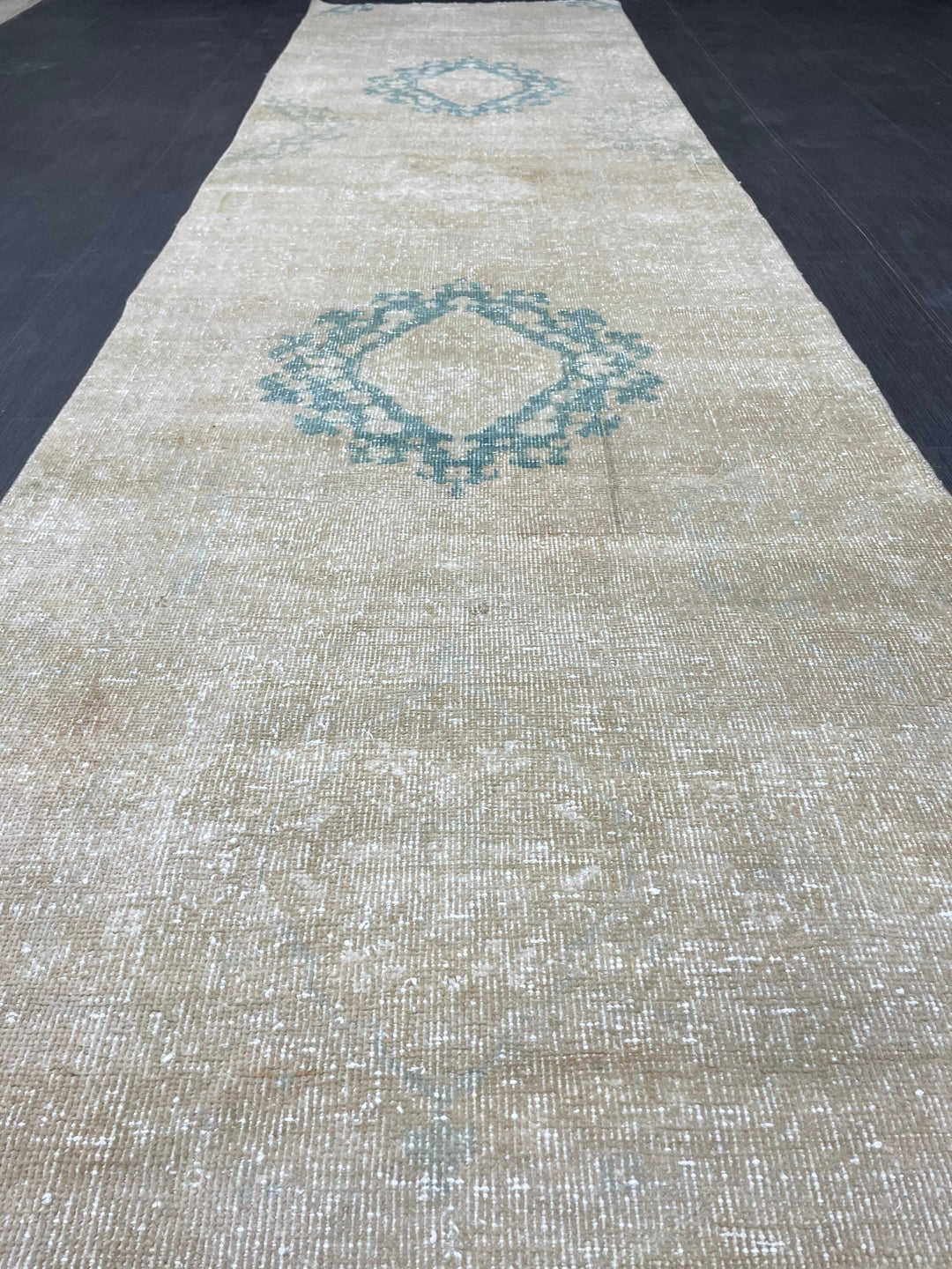 Beige Turkish Runner Rug 3' x 12' 1" Hand-Knotted pattern