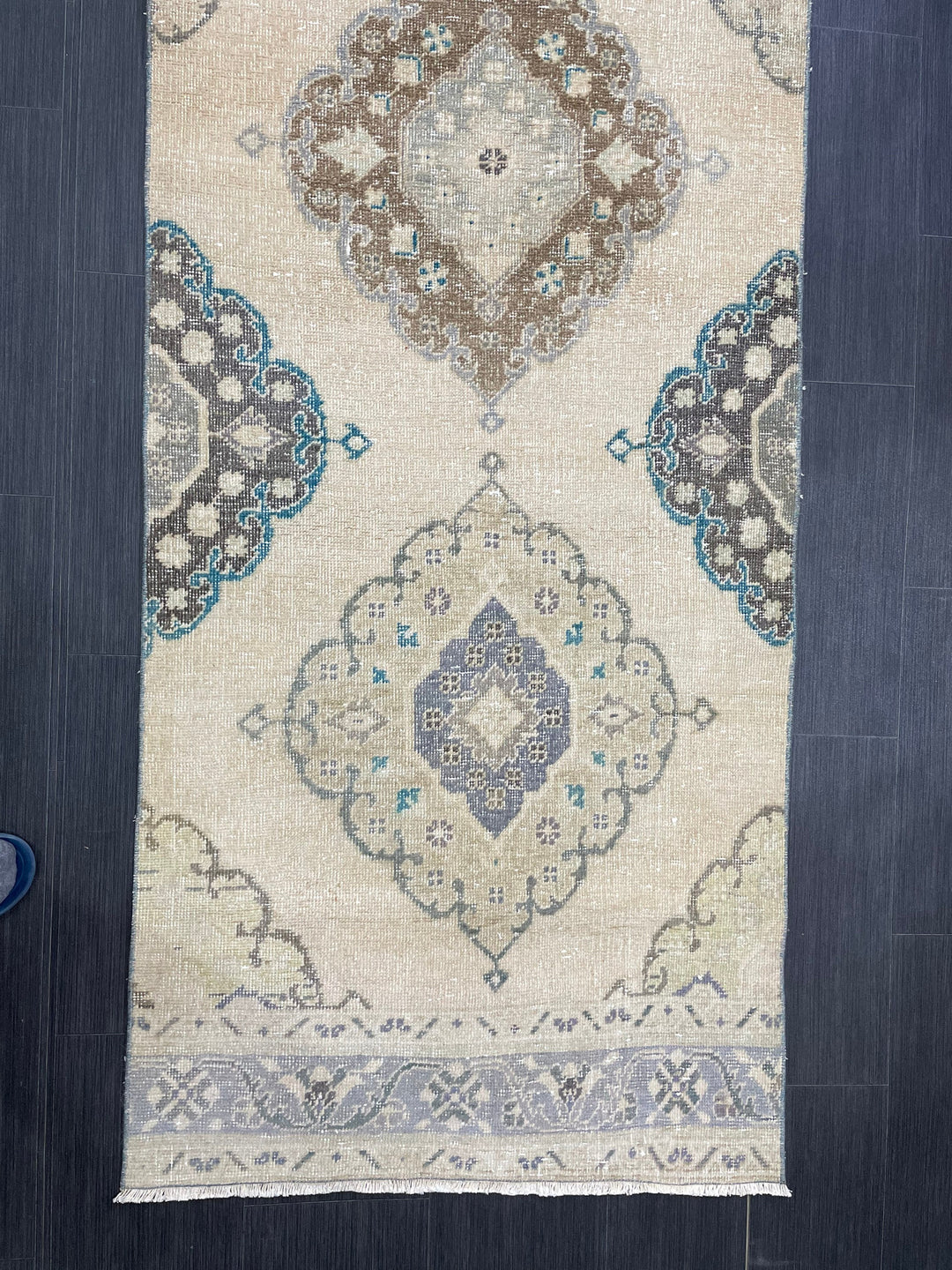 Beige Turkish Runner Rug 2' 11" x 13' 8" Hand-Knotted reverse