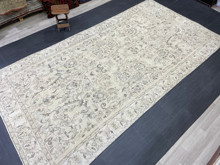 Beige Turkish Distressed Oushak Rug 6' 2" x 12' Hand-Knotted | No. WR26191