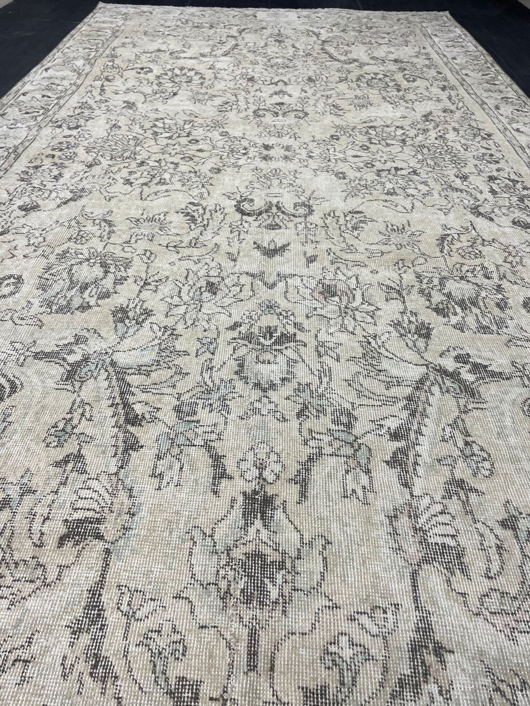 Beige Turkish Distressed Oushak Rug 6' 2" x 12' Hand-Knotted | No. WR26191