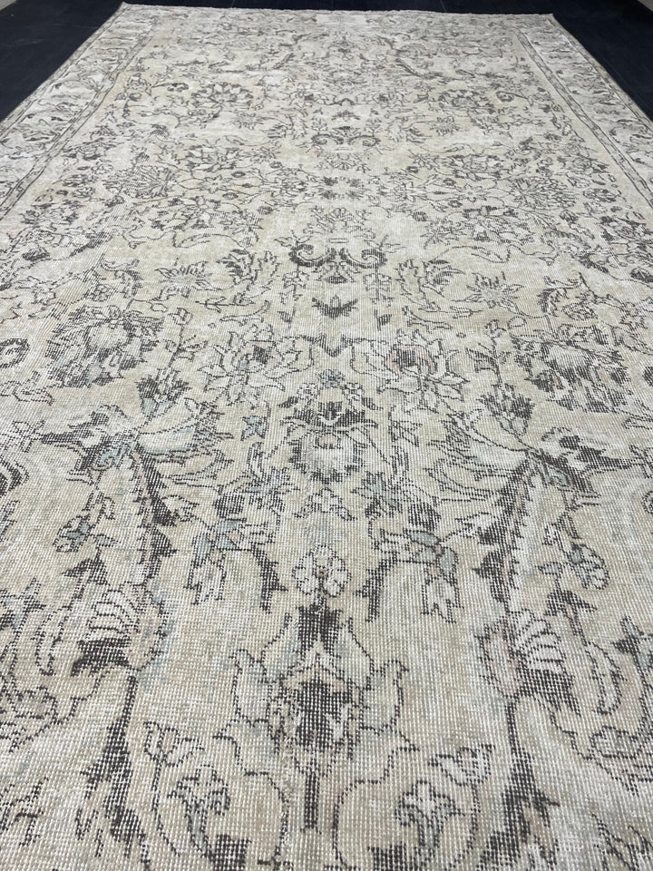 Beige Turkish Distressed Oushak Rug 6' 2" x 12' Hand-Knotted | No. WR26191