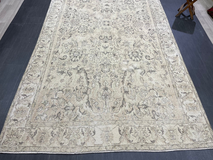 Beige Turkish Distressed Oushak Rug 6' 2" x 12' Hand-Knotted | No. WR26191