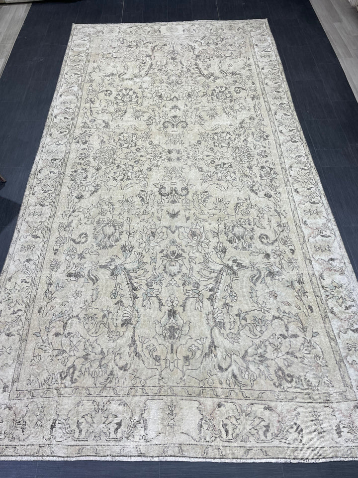 Beige Turkish Distressed Oushak Rug 6' 2" x 12' Hand-Knotted | No. WR26191