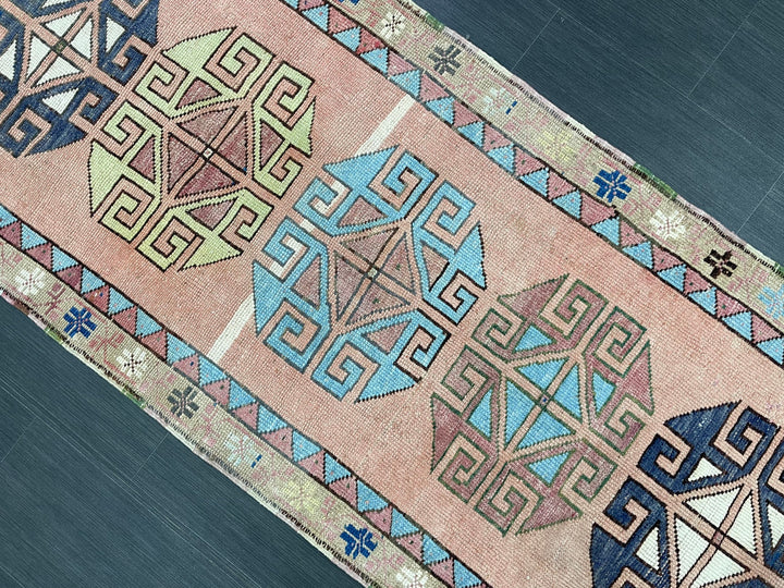 Beige Turkish Runner Rug 2' 11" x 6' 10" Hand-Knotted reverse
