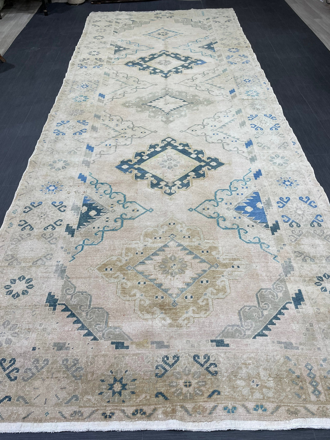 Beige Turkish Runner Rug 5' 2" x 13' 4" Hand-Knotted border