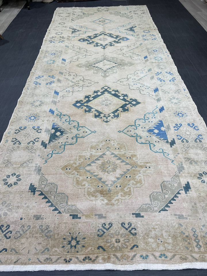 Beige Turkish Runner Rug 5' 2" x 13' 4" Hand-Knotted border